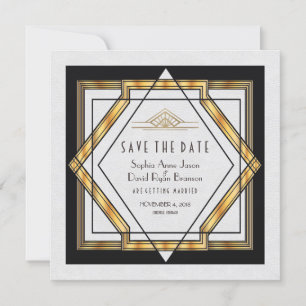 Geweldige Gatsby Gold White Art Deco Opslaan datum Save The Date