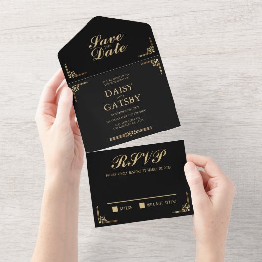 Geweldige Gatsby Save the Date RSVP All In One Uitnodiging (Afscheurbaar)