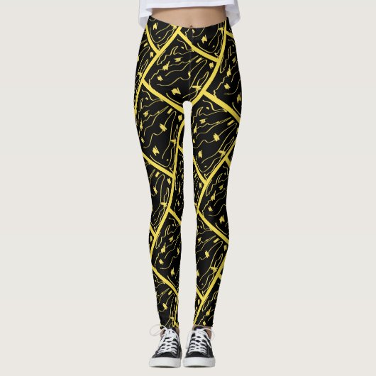 Geweldige Geel Universum Abstract Print Leggings (Voorkant)