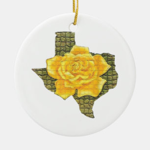 Geweldige gele roos van de Texas Pattern-bloem Keramisch Ornament