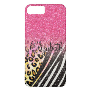 Geweldige girly trendy luipaarddruk, gestreepte 	iPhone 8 plus / 7 plus hoesje