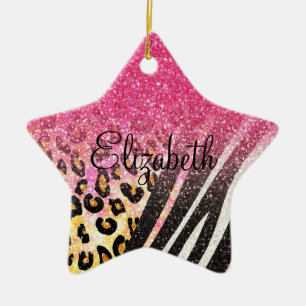Geweldige girly trendy luipaarddruk, gestreepte keramisch ornament