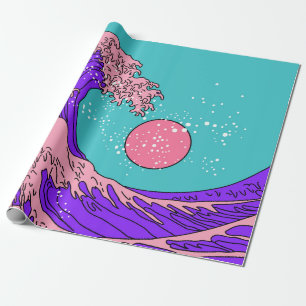 Geweldige golven in de Vaporwave Pop Art-stijl. Ui Cadeaupapier