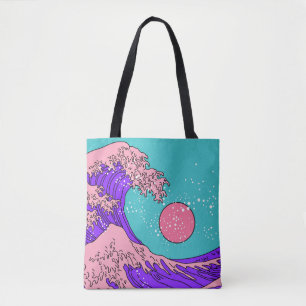 Geweldige golven in de Vaporwave Pop Art-stijl. Ui Draagtas