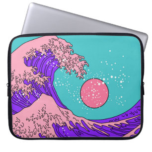 Geweldige golven in de Vaporwave Pop Art-stijl. Ui Laptop Sleeve