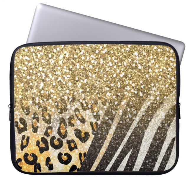 Geweldige goudluipaard en zebra-druk laptop sleeve (Voorkant)