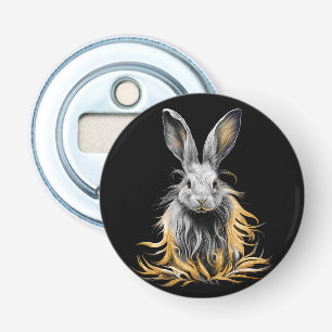 Geweldige grijs konijn in brand button flesopener