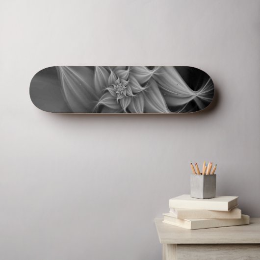 Geweldige grijze bloemfractal skateboard (Muurkunst (Horizontaal))