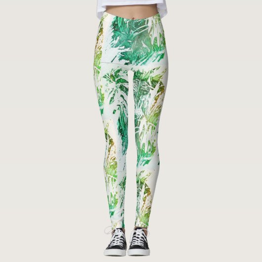 Geweldige groene Leggings met bladerbladeren van b (Voorkant)