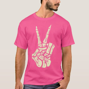 Geweldige Halloween Skeleton Hand Peace Sign Funny T-shirt