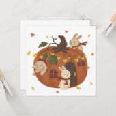 Geweldige Herfst: Konijn & Pompoen Kaart (Voorkant / Achterkant in situ)