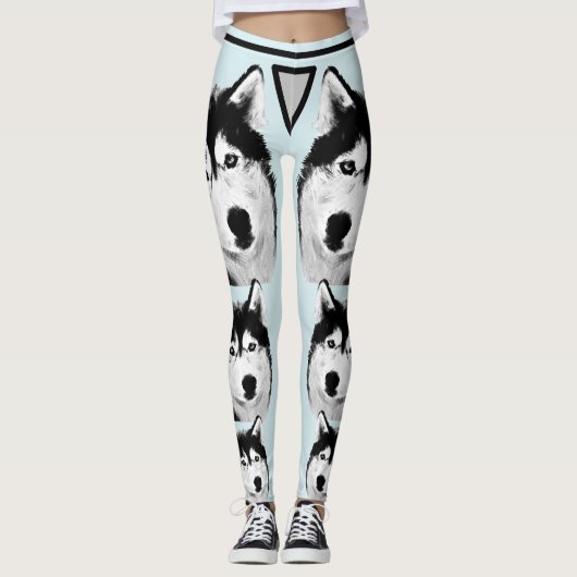 Geweldige Ice Blue Siberian Husky Leggings (Voorkant)