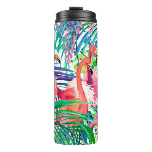 Geweldige illustratie van de flamingo-waterverf. A Thermosbeker