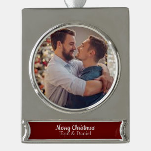 Geweldige kerst Gay Couple Verzilverd Banner Ornament