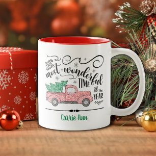 Geweldige kerst van Red Truck van het jaar Tweekleurige Koffiemok