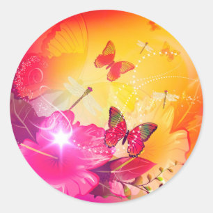 Geweldige kleurrijke bloemen en vlinders ronde sticker