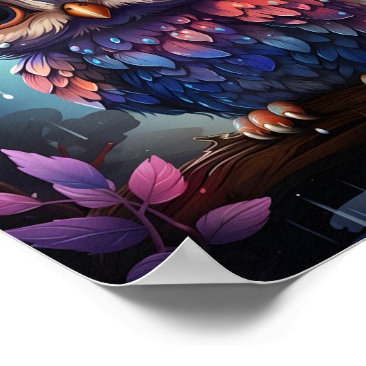 Geweldige kleurrijke uil met grote zwarte ogen sch poster (Hoek)