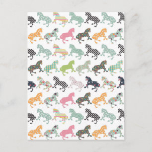 Geweldige koel trendy-paardenpatroon, floraal briefkaart
