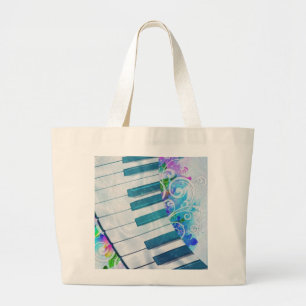 Geweldige koele blauwe cirkelpiano lichteffecten grote tote bag