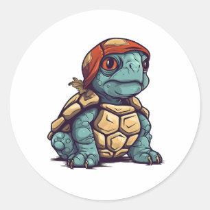 Geweldige Koele Schildpad Schattig Dierengrafiek Ronde Sticker