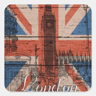 Geweldige, koele trendy oude houthout, vlag U.k. Vierkante Sticker