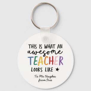 Geweldige leraar modern typografie regenbooggesche sleutelhanger