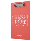 Geweldige leraar modern typografie rood geschenk klembord (Links)