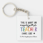 Geweldige leraar moderne typografie regenboog cade sleutelhanger (Voorkant)