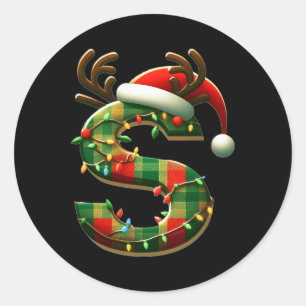 Geweldige letter S Santa Hat Monogram Initiaal naa Ronde Sticker