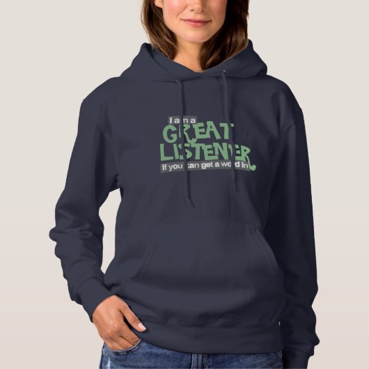 Geweldige luisteraar, dames groen en marinetop hoodie (Voorkant)