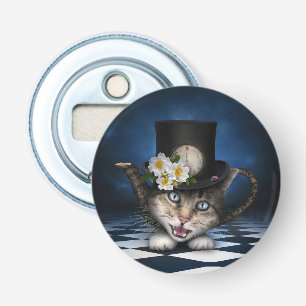 Geweldige Mad Hatter Theepot Cat Whimsical Design Button Flesopener