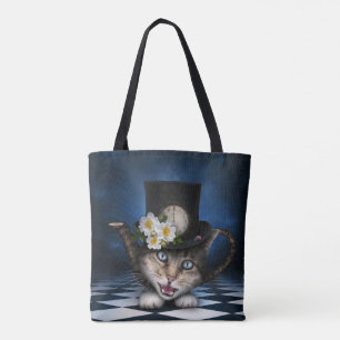 Geweldige Mad Hatter Theepot Cat Whimsical Design Draagtas