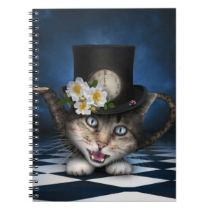 Geweldige Mad Hatter Theepot Cat Whimsical Design Notitieboek