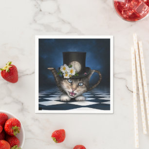 Geweldige Mad Hatter Theepot Cat Whimsical Design Servet
