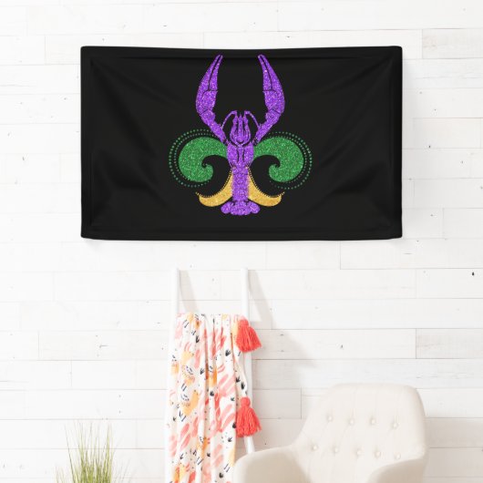 Geweldige Mardi Gras Fleur Lis Crawfish New Orlean Spandoek (Insitu)