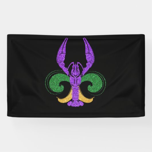 Geweldige Mardi Gras Fleur Lis Crawfish New Orlean Spandoek (Horizontaal)