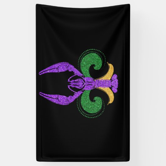 Geweldige Mardi Gras Fleur Lis Crawfish New Orlean Spandoek (Verticaal)