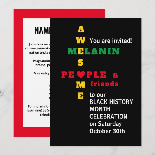 Geweldige Melanin Black History-maand uitnodiging (Voorkant / Achterkant)
