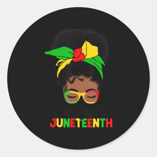 Geweldige Messy Bun Juneteenth Celebrate 1865 June Ronde Sticker (Voorkant)