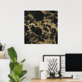 Geweldige modern faux goud glitter zwarte marmer poster (Thuiskantoor)