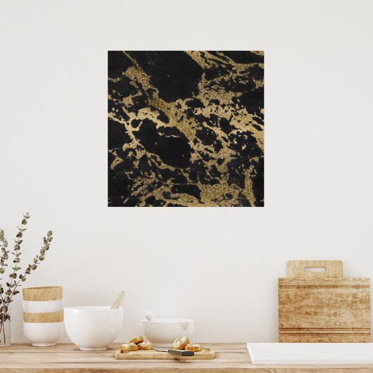 Geweldige modern faux goud glitter zwarte marmer poster (Keuken)