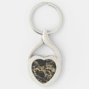 Geweldige modern faux goud glitter zwarte marmer sleutelhanger