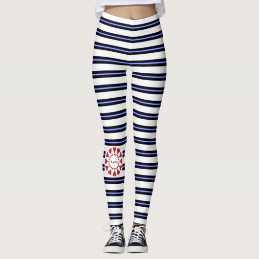 Geweldige navy & white strid red love harts leggings (Voorkant)