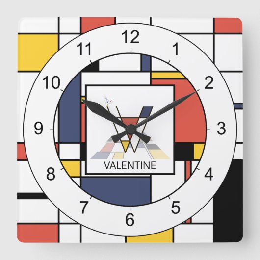 Geweldige neoplasticisme Kunstmonogram. Brief V Vierkante Klok (Voorkant)