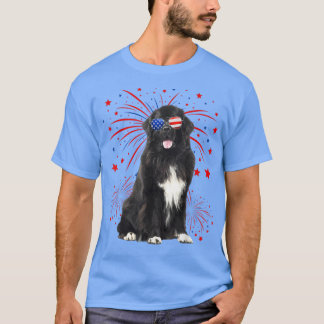 Geweldige Newfoundland Dog American Flag op 4 juli T-shirt
