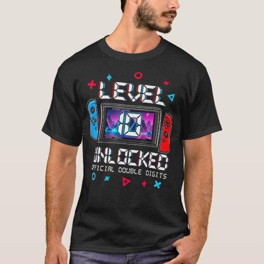 Geweldige Niveau 10 Unlocked Gaming 10e Verjaardag T-shirt (Voorkant)