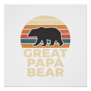 Geweldige Papa Beer Retro Zonsondergang Vintage Ve Perfect Poster
