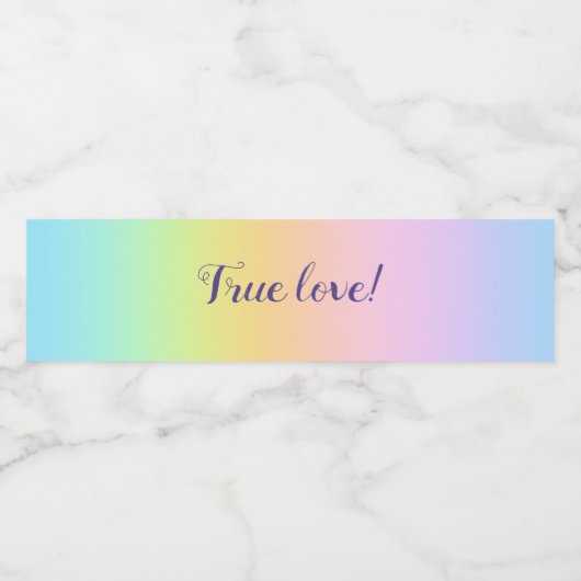 Geweldige pasteelregenboog bruiloft "ware liefde"! waterfles etiket (Enkel label)