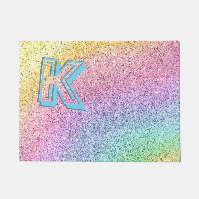Geweldige pastel Glitter Girly Monogramed Custom Deurmat (Voorkant)