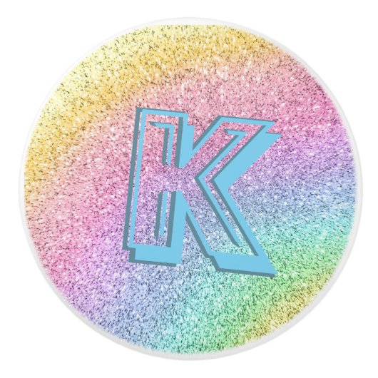 Geweldige pastel Glitter Girly Monogramed Custom Keramische Knop (Voorkant)